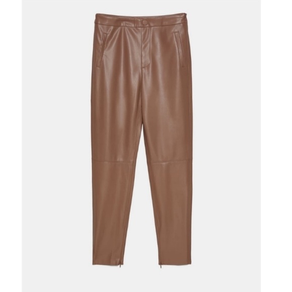 Zara faux brown leather pants - Picture 3 of 12